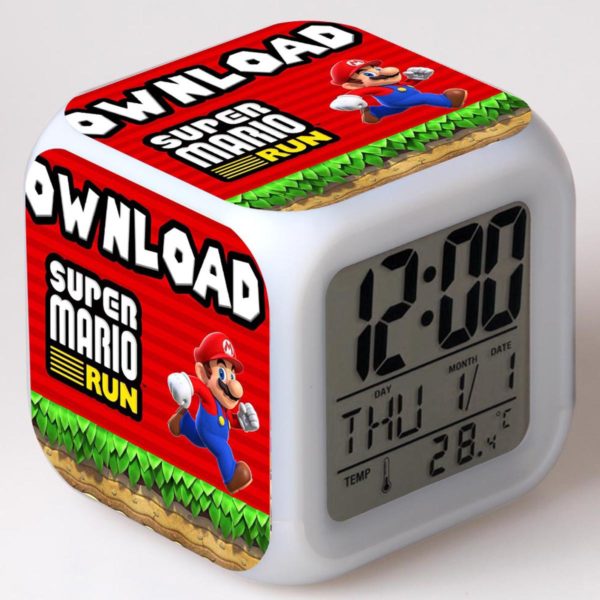 Super Mario Run 7 Colors Change Digital Alarm LED Clock 16
