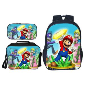 16″Super Mario Backpack School Bag+Lunch Bag+Pencil Bag