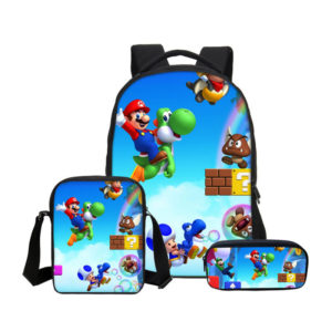 16″Super Mario Backpack School Bag+Messenger Bag+Pencil Bag