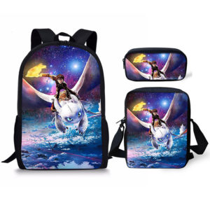 18″How to Train Your Dragon The Hidden World Backpack School Bag+Messenger Bag+Pencil Bag