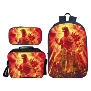 16″Godzilla: King of the Monsters Backpack School Bag+Lunch Bag+Pencil Bag