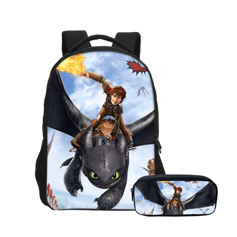 16″How to Train Your Dragon The Hidden World Backpack School Bag+Pencil Bag - Image 2