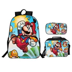 16″Mario Backpack School Bag+Lunch Bag+Pencil Bag