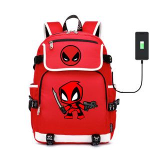 Deadpool USB Backpack School Bag Black Red Blue