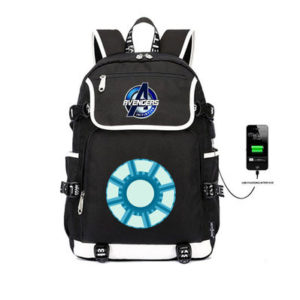 Superhero USB Backpack School Bag Black