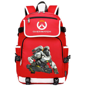 Overwatch USB Backpack School Bag Black Red Blue