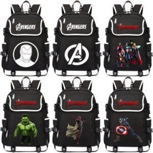 The Avengers USB Backpack School Bag Black Red Blue