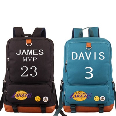 L.A. Lakers LeBron James Anthony Davis Canvas Backpack Shoulder