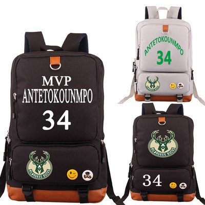 Milwaukee Bucks The Alphabet Giannis Antetokounmpo Canvas Backpack Shoulder School Bag