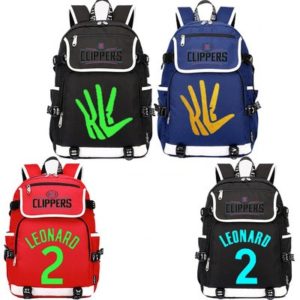 18“Los Angeles Clippers Kawhi Leonard USB Backpack School Bag Black Red Blue