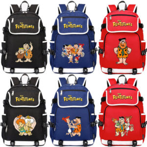18“The Flintstones USB Backpack School Bag Black Red Blue
