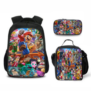 16″Super Smash Bros Backpack School Bag+Lunch Bag+Pencil Bag