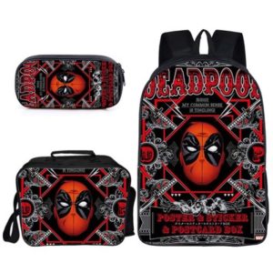 16″Deadpool Backpack School Bag+Lunch Bag+Pencil Bag