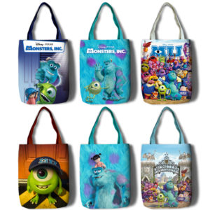 Monsters University Canvas Grocery Bag Shopping Bag Reusable Large Shopping Canvas Bags Natural White Cloth Shoulder Bags Canvas Tote Bag Perfect for Crafting Decorating