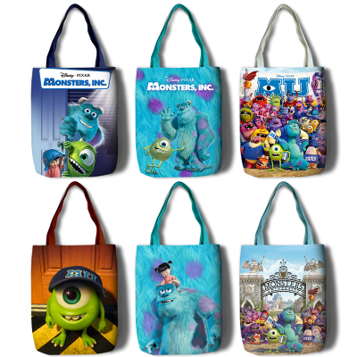 Monsters University Canvas Grocery Bag Shopping Bag Reusable Large Shopping Canvas Bags Natural White Cloth Shoulder Bags Canvas Tote Bag Perfect for Crafting Decorating