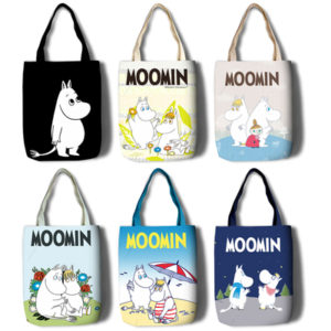 Moomin Canvas Grocery Bag Shopping Bag Reusable Large Shopping Canvas Bags Natural White Cloth Shoulder Bags Canvas Tote Bag Perfect for Crafting Decorating