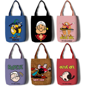 Popeye The Sailor Canvas Grocery Bag Shopping Bag Reusable Large Shopping Canvas Bags Natural White Cloth Shoulder Bags Canvas Tote Bag Perfect for Crafting Decorating