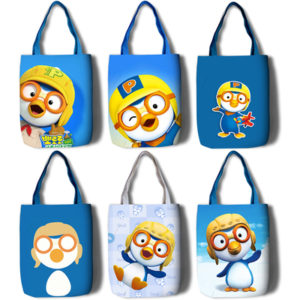 Pororo Canvas Grocery Bag Shopping Bag Reusable Large Shopping Canvas Bags Natural White Cloth Shoulder Bags Canvas Tote Bag Perfect for Crafting Decorating