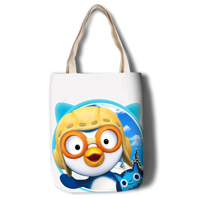 Pororo Canvas Grocery Bag Shopping Bag Reusable Large Shopping Canvas Bags Natural White Cloth Shoulder Bags Canvas Tote Bag Perfect for Crafting Decorating - Image 7