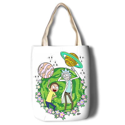 Rick and Morty Canvas Grocery Bag Shopping Bag Reusable Large Shopping Canvas Bags Natural White Cloth Shoulder Bags Canvas Tote Bag Perfect for Crafting Decorating - Image 2