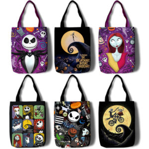 The Nightmare Before Christmas Canvas Grocery Bag Shopping Bag Reusable Large Shopping Canvas Bags Natural White Cloth Shoulder Bags Canvas Tote Bag Perfect for Crafting Decorating