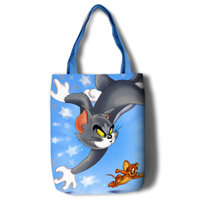 Tom and Jerry Canvas Grocery Bag Shopping Bag Reusable Large Shopping Canvas Bags Natural White Cloth Shoulder Bags Canvas Tote Bag Perfect for Crafting Decorating - Image 5