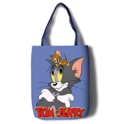 Tom and Jerry Canvas Grocery Bag Shopping Bag Reusable Large Shopping Canvas Bags Natural White Cloth Shoulder Bags Canvas Tote Bag Perfect for Crafting Decorating - Image 6
