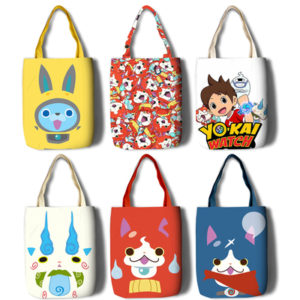 Youkai Watch Canvas Grocery Bag Shopping Bag Reusable Large Shopping Canvas Bags Natural White Cloth Shoulder Bags Canvas Tote Bag Perfect for Crafting Decorating
