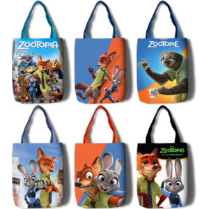 Zootopia Canvas Grocery Bag Shopping Bag Reusable Large Shopping Canvas Bags Natural White Cloth Shoulder Bags Canvas Tote Bag Perfect for Crafting Decorating