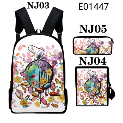 16″Juice Wrld Backpack School Bag+Messenger Bag+Pencil Bag - Image 14