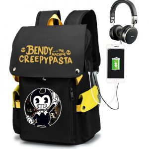 18“Bendy and the Ink Machine USB Backpack School Bag Yellow Black Red Green