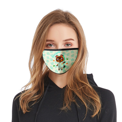 Reusable Facial Protection Cover with Animal Crossing Pattern Washable Anti-Fog Dust-Proof Cotton Full Face Protection Masks