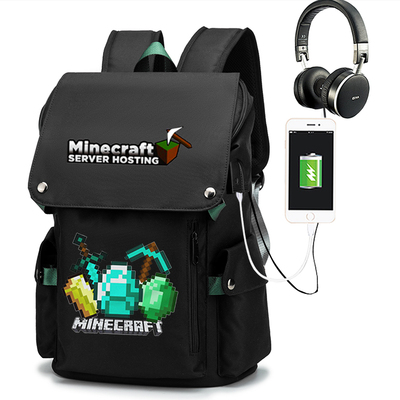 18 Minecraft Usb Backpack School Bag Yellow Black Red Green Giftcartoon