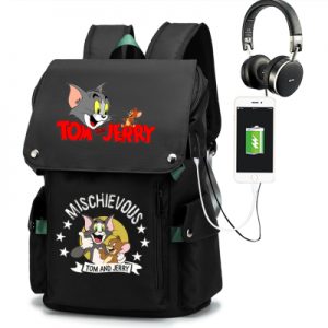 18“Tom and Jerry USB Backpack School Bag Yellow Black Red Green