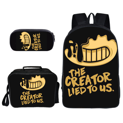 16″Bendy and the Ink Machine Backpack School Bag+Lunch Bag+Pencil Bag