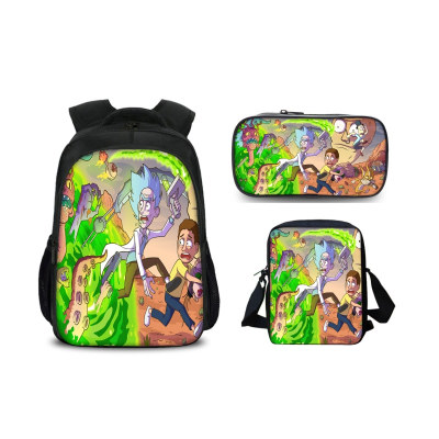 16″Rick and Morty Backpack School Bag+Shoulder Bag+Pencil Bag - Image 30