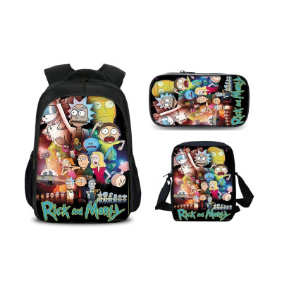 16″Rick and Morty Backpack School Bag+Shoulder Bag+Pencil Bag - Image 31