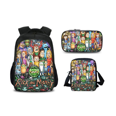 16″Rick and Morty Backpack School Bag+Shoulder Bag+Pencil Bag - Image 32