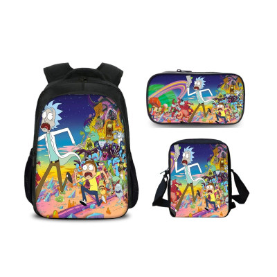 16″Rick and Morty Backpack School Bag+Shoulder Bag+Pencil Bag - Image 34