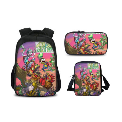 16″Rick and Morty Backpack School Bag+Shoulder Bag+Pencil Bag - Image 35