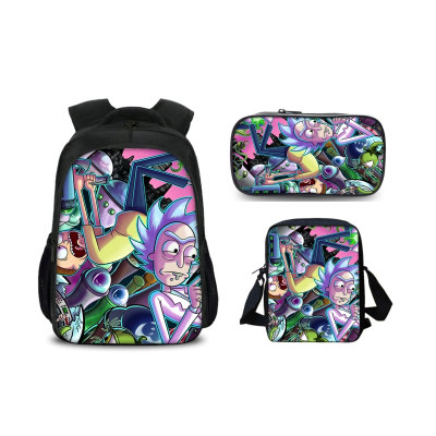 16″Rick and Morty Backpack School Bag+Shoulder Bag+Pencil Bag - Image 20