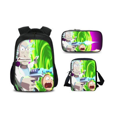 16″Rick and Morty Backpack School Bag+Shoulder Bag+Pencil Bag - Image 38