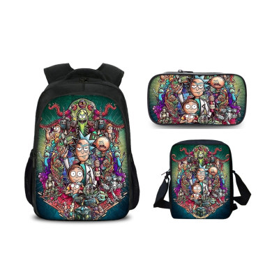 16″Rick and Morty Backpack School Bag+Shoulder Bag+Pencil Bag - Image 11
