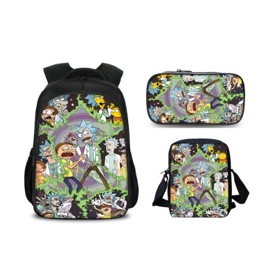 16″Rick and Morty Backpack School Bag+Shoulder Bag+Pencil Bag - Image 12
