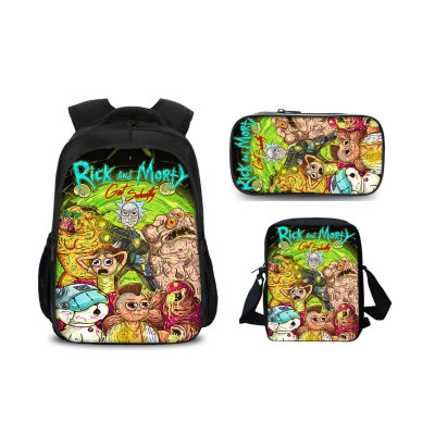 16″Rick and Morty Backpack School Bag+Shoulder Bag+Pencil Bag - Image 14