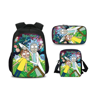 16″Rick and Morty Backpack School Bag+Shoulder Bag+Pencil Bag - Image 24