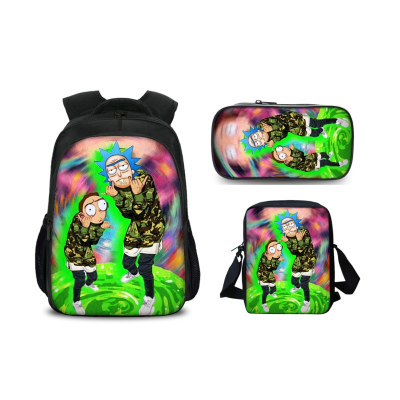 16″Rick and Morty Backpack School Bag+Shoulder Bag+Pencil Bag - Image 25