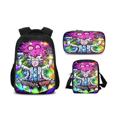 16″Rick and Morty Backpack School Bag+Shoulder Bag+Pencil Bag - Image 26