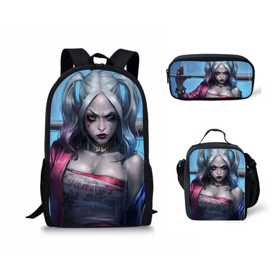 18″Harley Quinn Backpack School Bag+Lunch Bag+Pencil Bag - Image 2