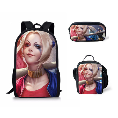 18″Harley Quinn Backpack School Bag+Lunch Bag+Pencil Bag - Image 3